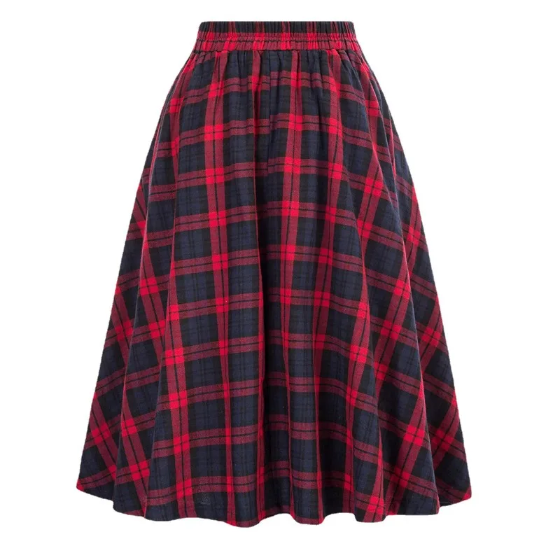 Youthful Girl's Red and Black Checkered Skirthigh Waist,fluffy and Elegantelastic Waistversatile and Slimmingelegant Temperament
