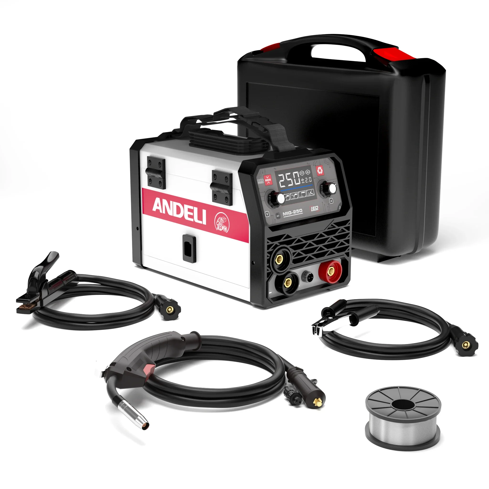 ANDELI  220V  LED MIG 250  MIG Lift TIG MMA GASLESS Welding Machine with tool box