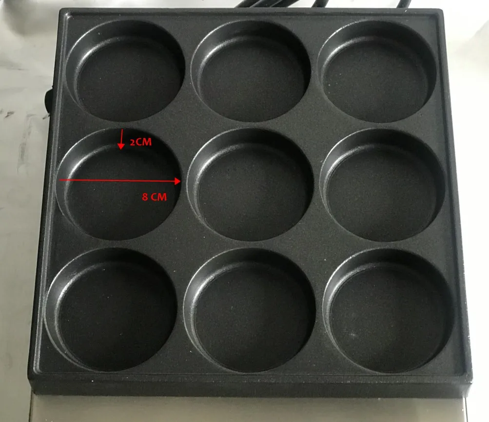 LPG Gas Type Pancake Machine, Red Bean Cake Maker, Chinese Hamburger Machine, 9 Holes, 80mm