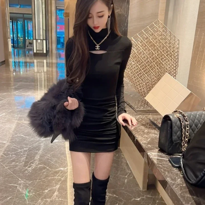 Female Dress Trend Black Sexy Women\'s Long Sleeve Dresses Chic and Elegant Pretty Beautiful Beach Kpop Thic Luxury Aesthetic Xxl