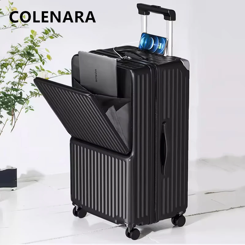 COLENARA USB Charging Suitcase Front Opening Laptop Cart Case Cart Style Travel Bag 24