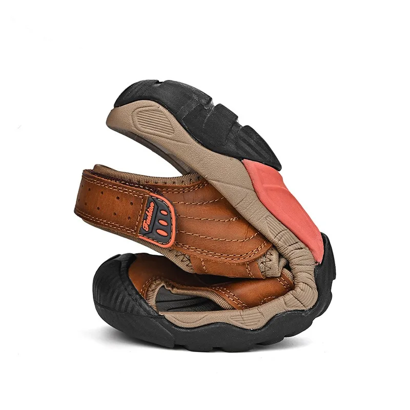 Men’s Sandals breathable comfort Outdoor summer beach antislip Dermis Leather sport Wading shoes fashion youth Big Size Slipper