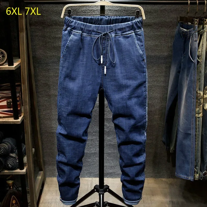 

Mens Jeans Overalls Male Personality Black Denim Student Harem Pants Elastic Stretch Slim Feet Trousers Super Plus Size 7XL 6XL