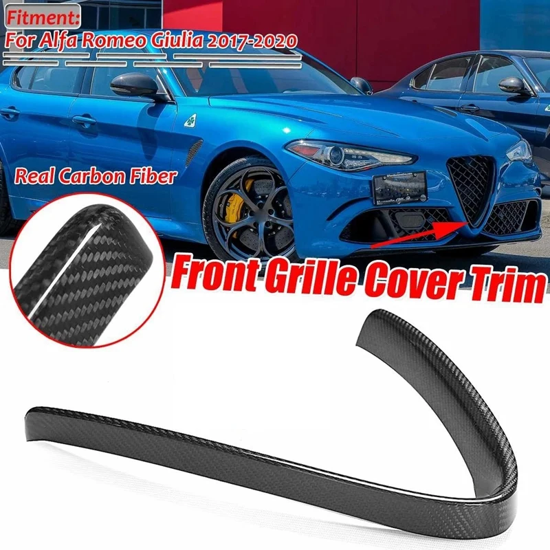 

V Style Real Carbon Fiber Car Front Lower Bumper Grille Grill Frame Cover Decoration For Alfa Romeo Giulia 2017-2020