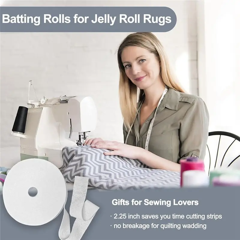 Multifunction 3 Roll Jelly Roll Batting Strip 2 1/2 Inch Cotton Blend Fleece Batting For Jelly Roll Rugs,Throw Rugs,Braided Rug