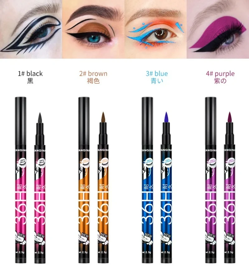 黒液体アイライナー防水アイライナーペンシルメイクアップ 36H 長期的な液体アイライナーペン速乾性ソフトメイクアップツール
