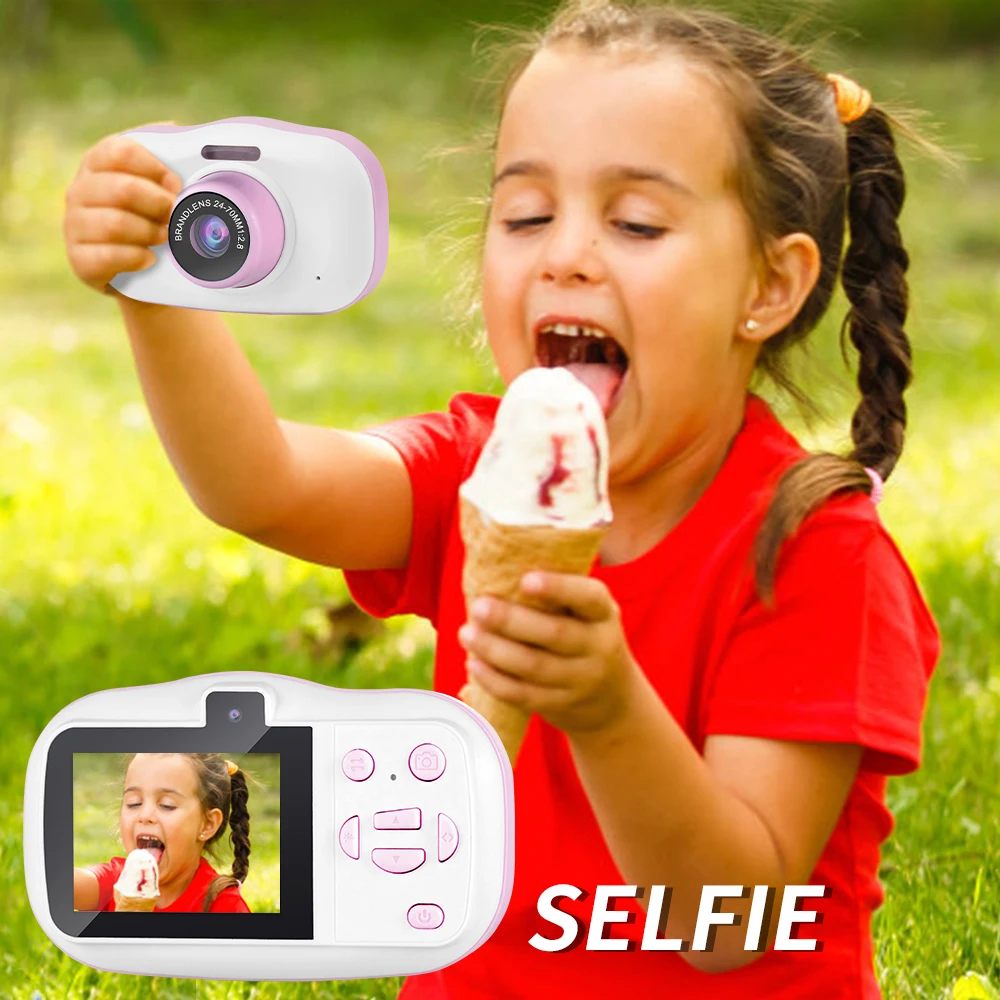 Mini Kids Selfie Camera 2 Inch HD Screen Kids Waterproof Camera Video Recorder Toy Boys Girls Birthday Christmas Gift With 32G