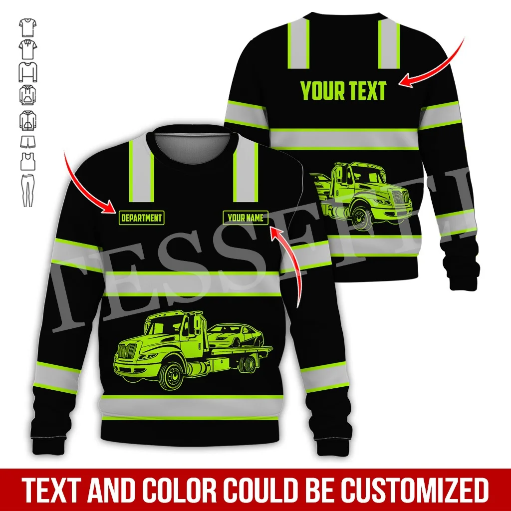 Custom Name Cosplay Worker Heavy Equipment Tow Truck Multicolor Retro Tattoo 3DPrint Harajuku Casual Pullover Jacket Hoodies A19