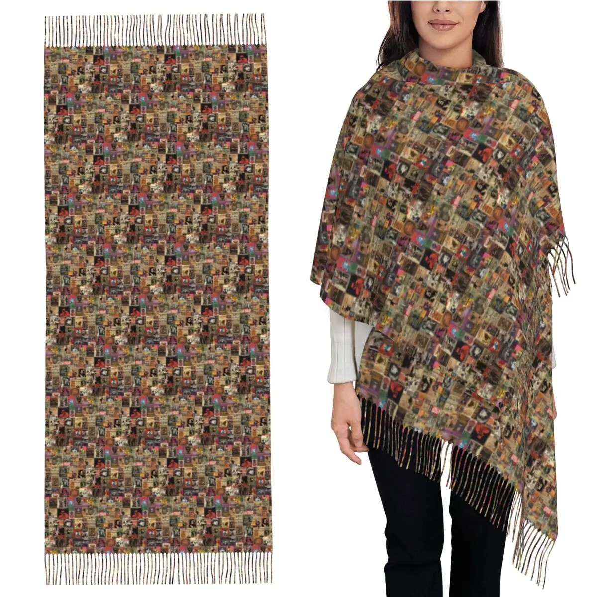 

Rock N' Roll Stories Scarf Tassel Scarves Women Soft Warm Shawls and Wraps Long Fall Winter Shawl Wrap