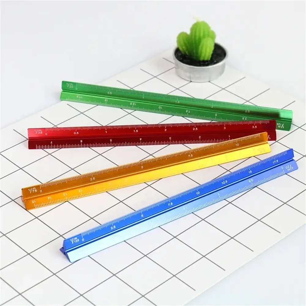 Aluminum Alloy Triangular Scale Ruler Smoothly Technical Measuring Ruler Multi-function Colorful Metal Ruler Drawing Tools