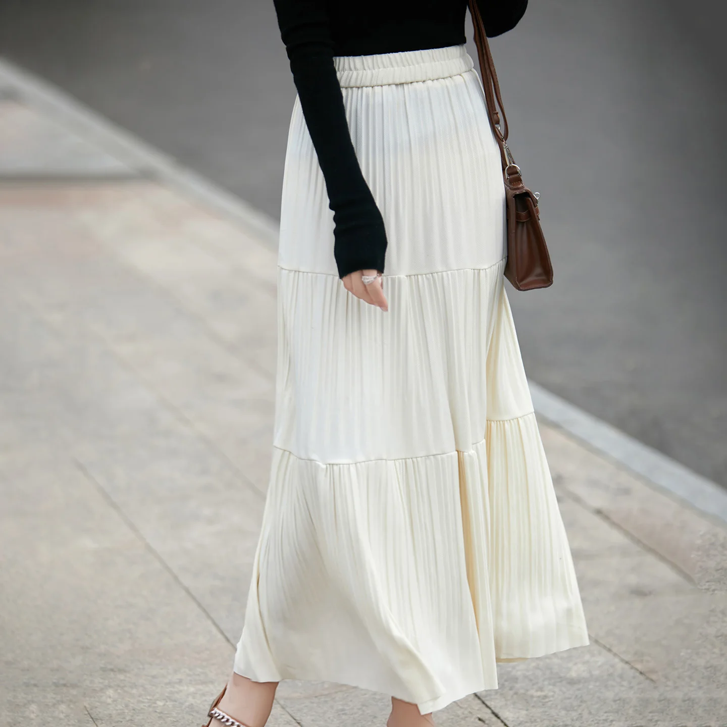 Autumn And Winter Skirts New Pleated High Waist Slim Gentle Temperament Pleated Skirt Long A-Shaped Cake Skirt