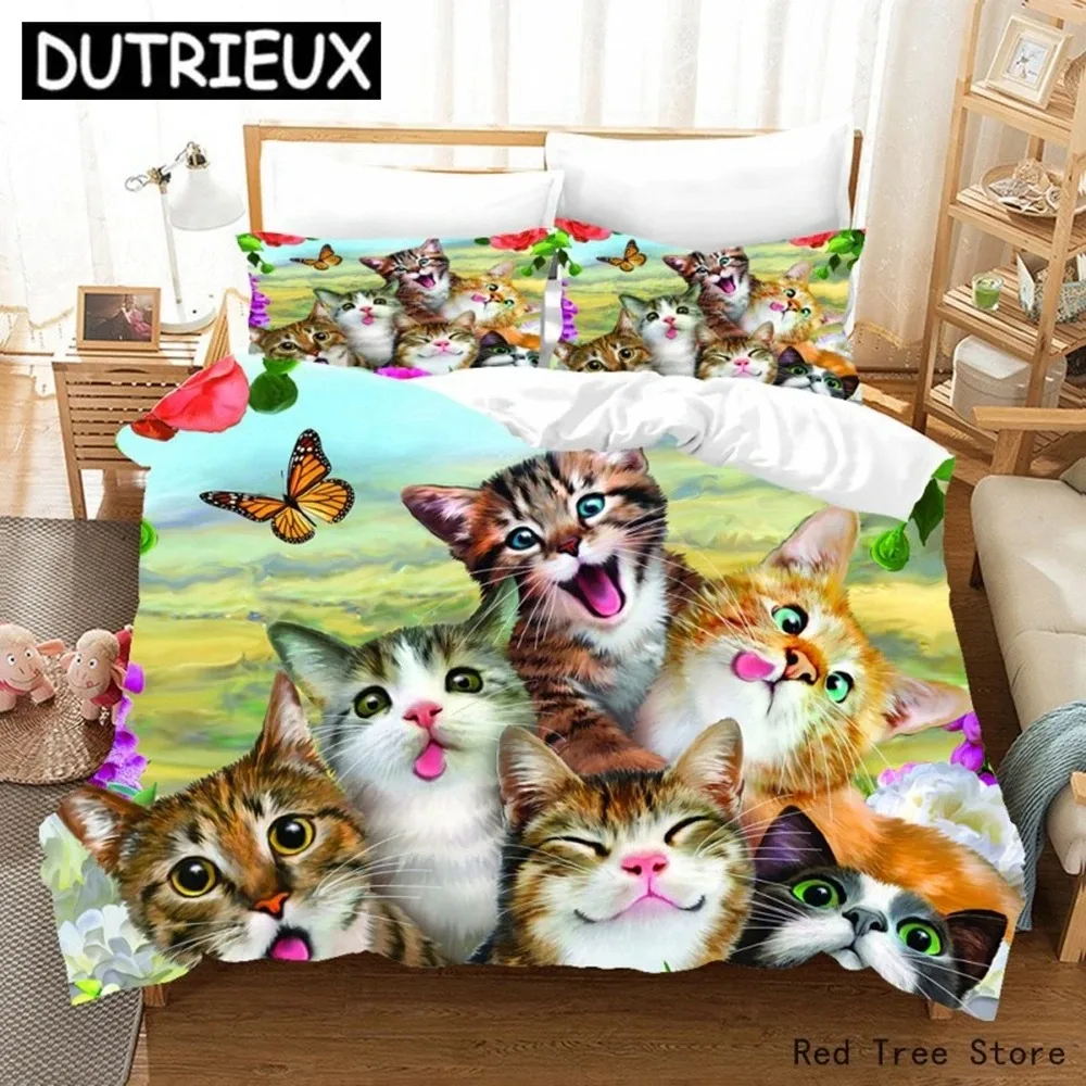 

Comforter Bedding Sets Cute Cats And Butterfly Printing Bed Cover Size Duvet Cover Quilt Kids Home Decor