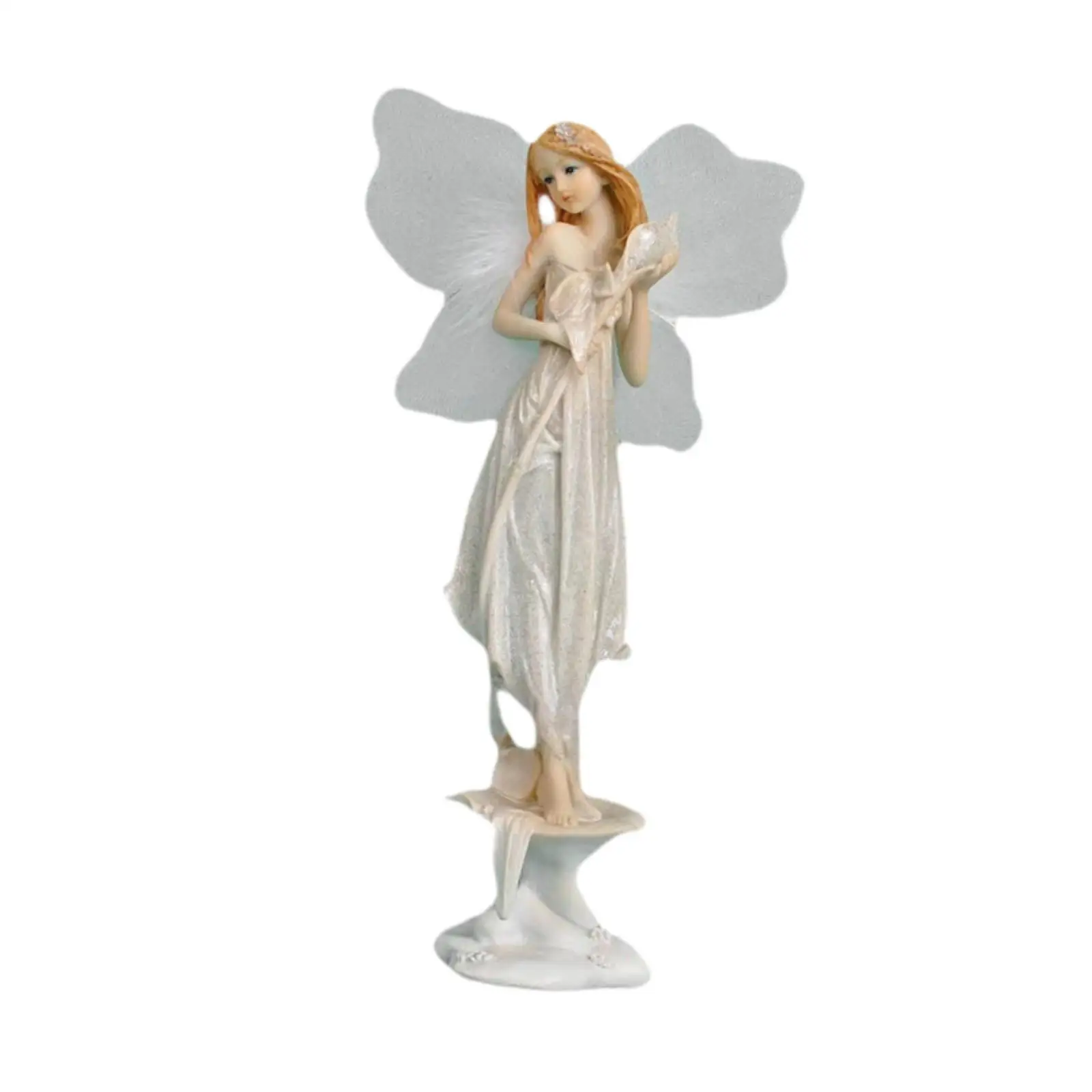 Flower Fairy Statue Art Piece European Style Angel Figure Tabletop Ornament for Fireplace Entrance Bedroom Bookshelf Cabinet