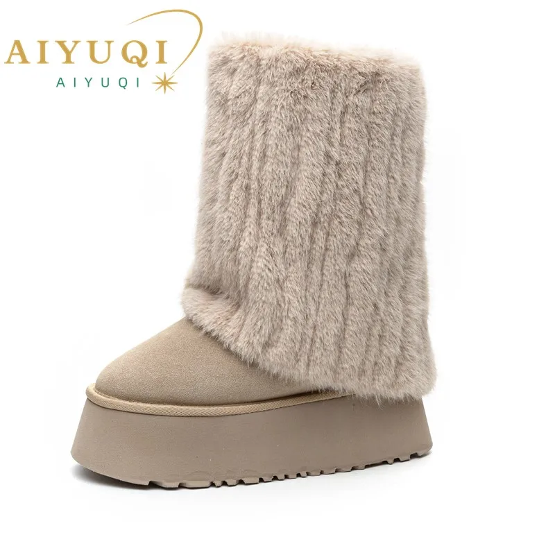 AIYUQI Snow Boots Women Suede Genuine Leather 2025 New Winter Non-slip Women Ankle Boots Platform Warm Anti-slip Women Boots