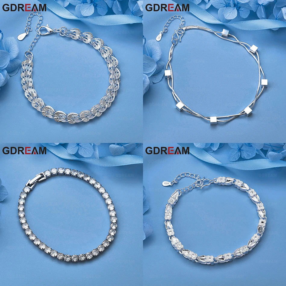 

GDREAM 925 Sterling Silver Double Snake Chain Square Bracelet Women'S Creative Temperament Accessories Party Jewelry
