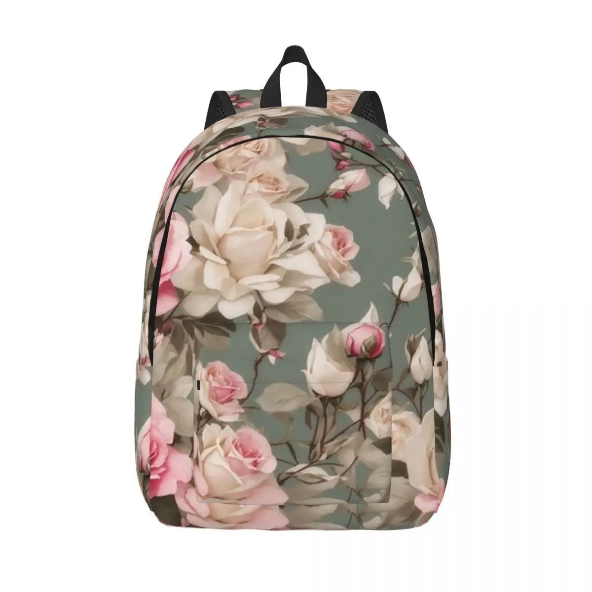 

Sage Green Shabby Pink And Cream Roses Chintz Student Backpack School Bag Hiking Travel Daypack Boy Girl Bookbag Shoulder Bags