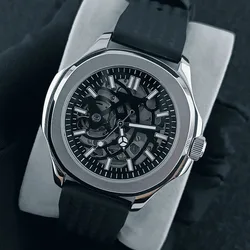 Orologio da uomo da 39.5mm nero automatico meccanico scava fuori orologio cassa in acciaio inossidabile vetro zaffiro orologio impermeabile movimento NH70