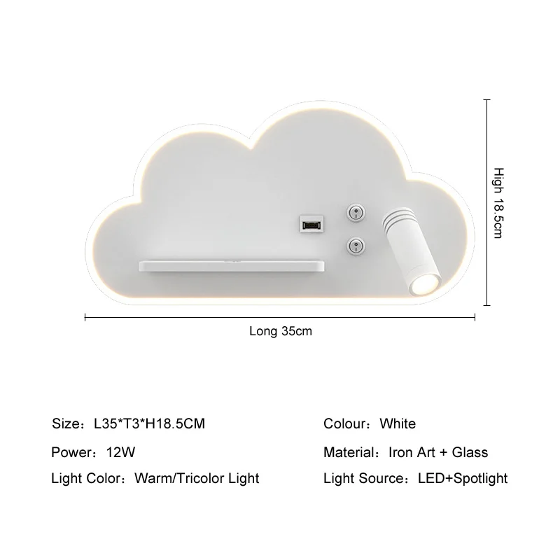 Lámpara de cama LED multifunción con interruptor de carga inalámbrica para teléfono USB, luz de pared, accesorio de lámparas de lectura para