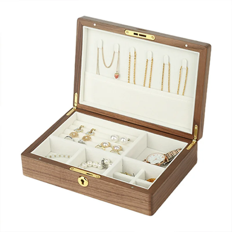 Walnut Decorative Box Wooden High-grade Exquisite Solid Wood Gold Jewelry Watch Storage Box with Lock