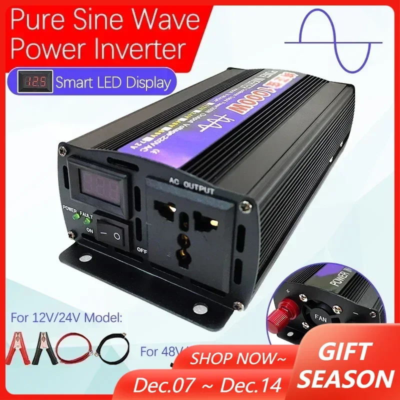 

2600W/2000W/1600W/1000W Pure Sine Wave Inverter 12/24/48/60V TO 220V Voltage Transformer Converter LED Display Power Inverter