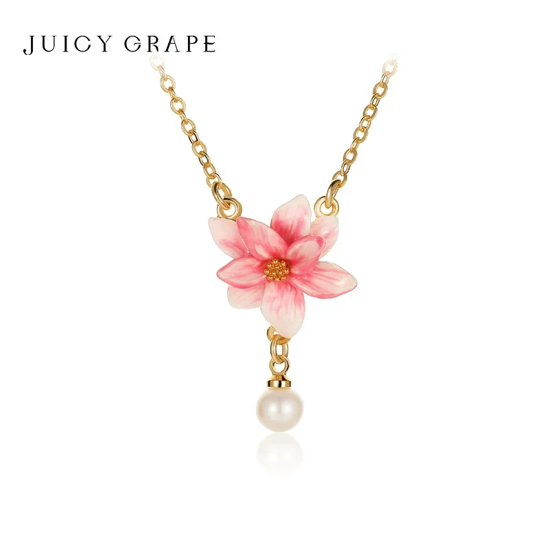 

Pink Magnolia Flower beads Necklace 18K Gold Plated Jewelry Pendant Necklaces Female Light Luxury Collarbone Chain