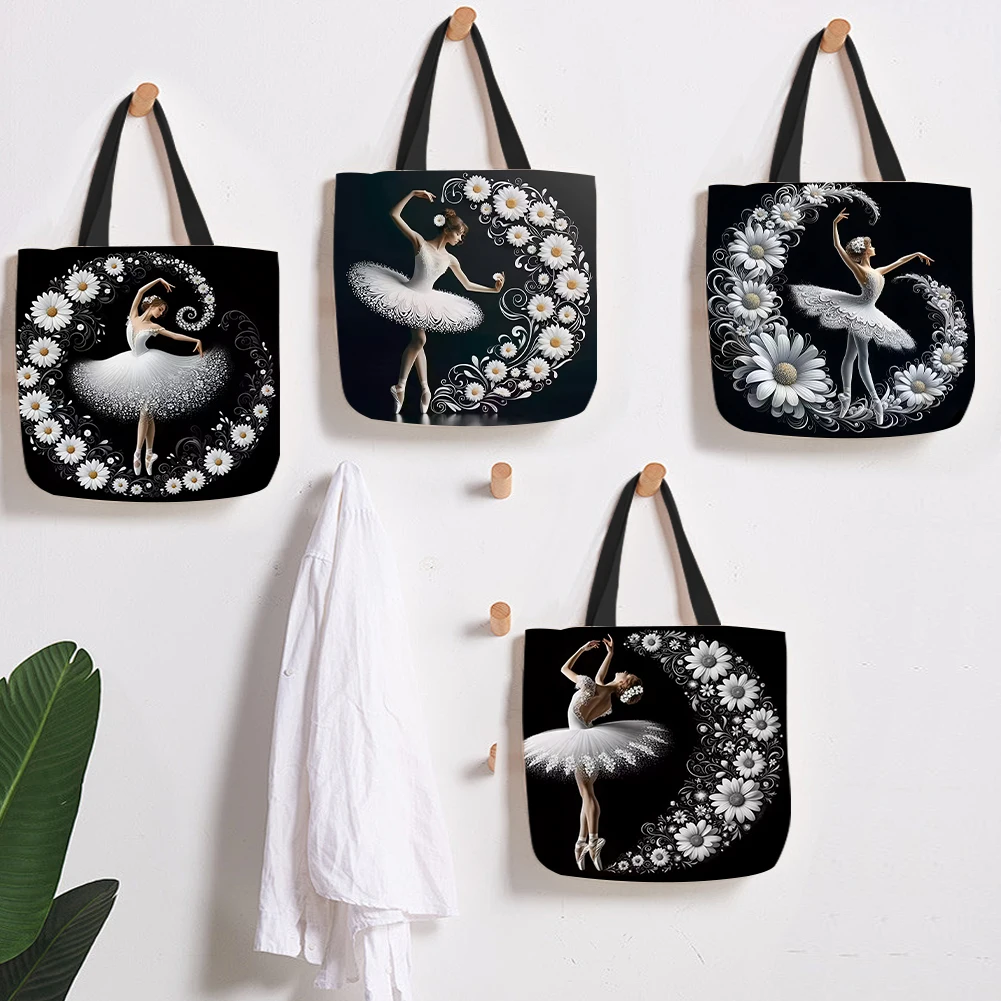4pcs Dancing Girl Large Capacity Linen Tote Bag