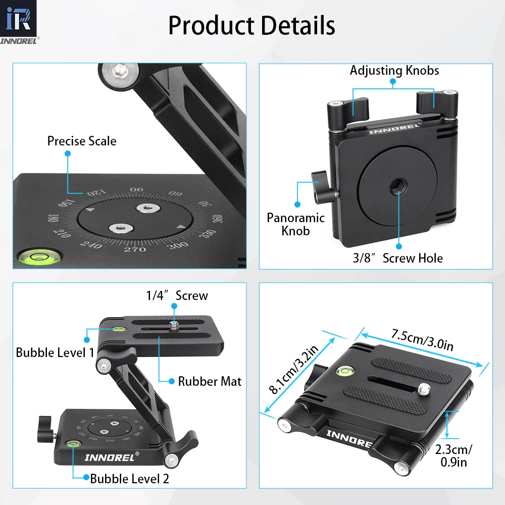 INNOREL ZH7 Z Flex Tilt Tripod Head Aluminum for DSLR Camcorder Smartphones Tripod Slider Rail Stabilizer with Adjustment Knob