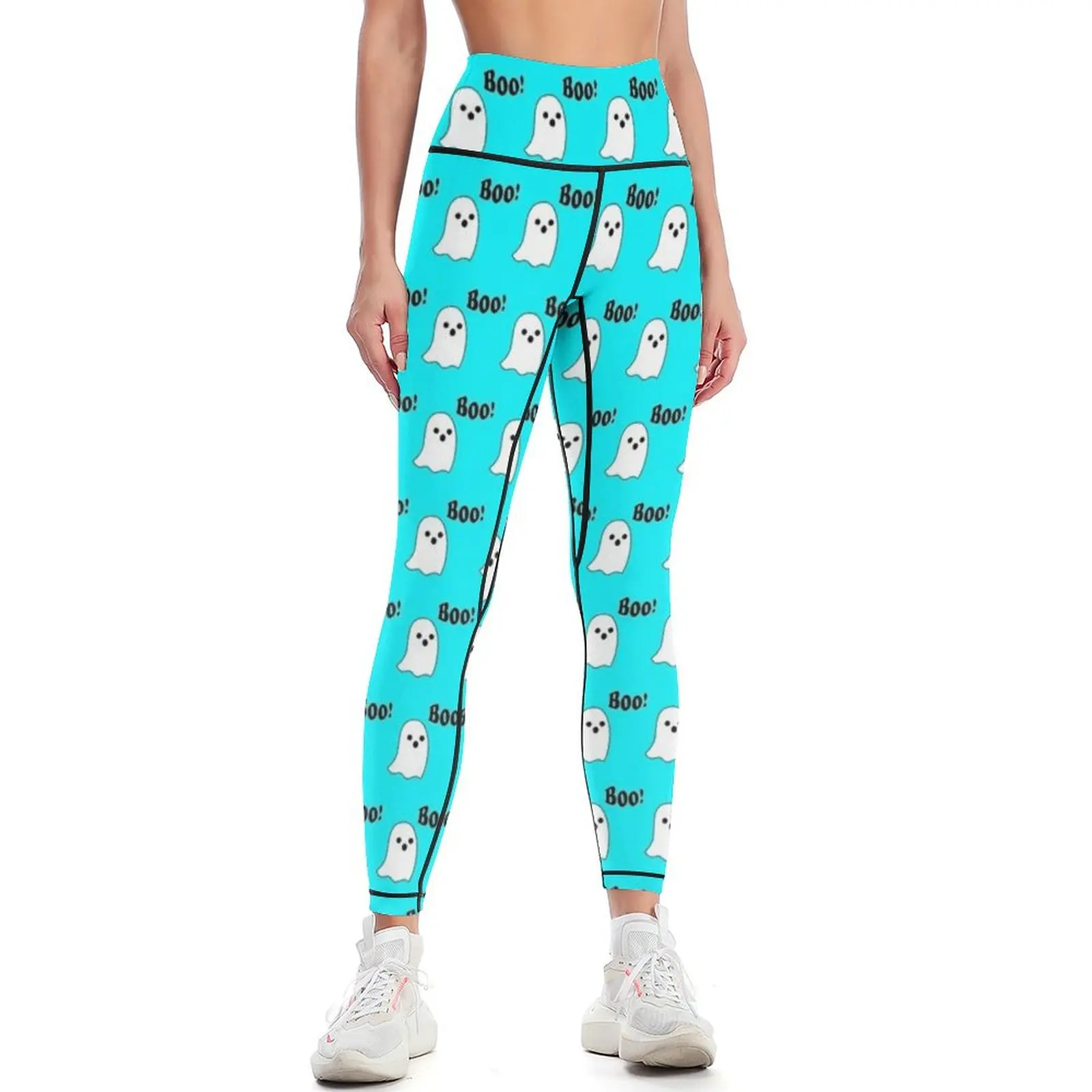 Boo! Halloween Ghost Design Mask (Cyan Blue) Leggings sport legging gym's clothing Womens Leggings