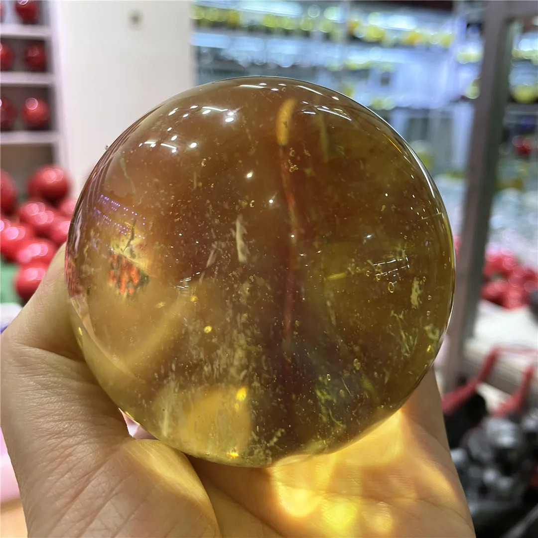 6-10CM Yellow Smelting Quartz Melting Stone Crystal Ball Sphere Feng Shui Decorations Living Room Healing Reiki Ornament