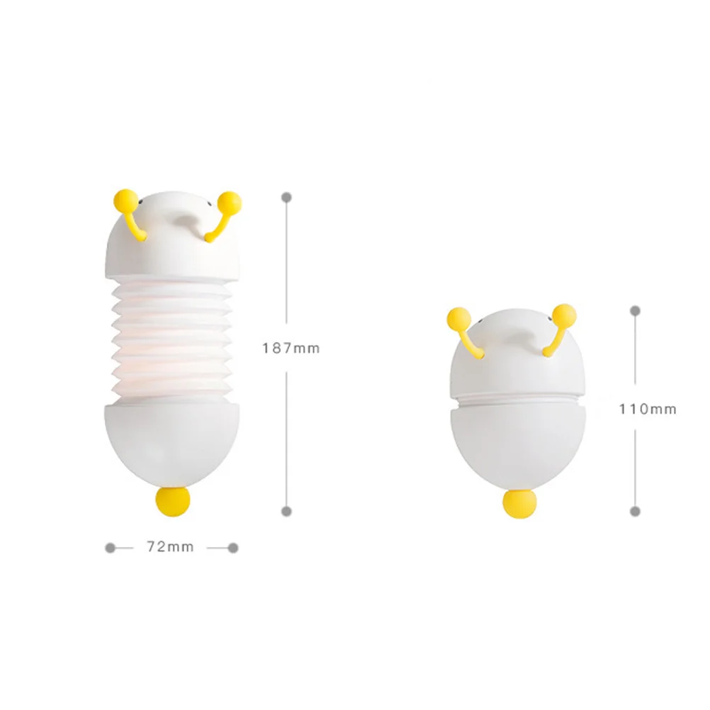 مصباح ليلي LED قابل للطي على شكل كاتربيلر قابل لإعادة الشحن، مصباح سيليكون ناعم لغرفة النوم الملونة