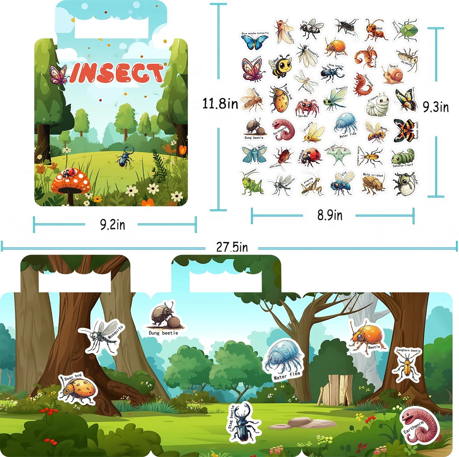 40PCS Insects Reusable Scene Cute Stickers DIY Puzzle Sticker Games Books Cartoon Animal Learning Cognition Toys For Kids Gift