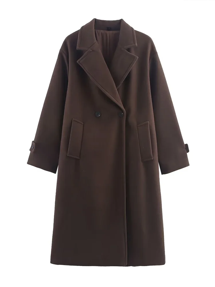 

European style new women's fashion versatile temperament French design wool wide version long coat