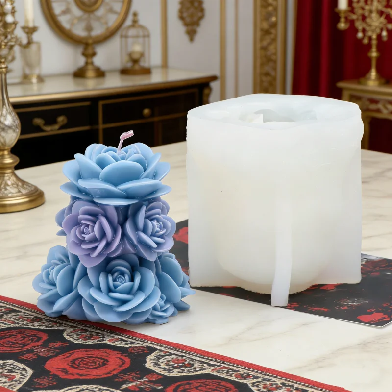 3D Stacked Rose Bouquet Silicone Candle Mold DIY Vertical Multi Flower Shape Wax Soap Epoxy Resin Crafts Mould Candle Supplies