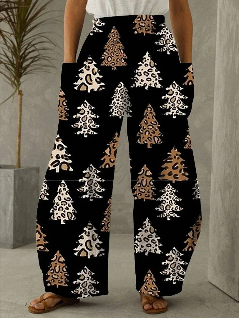 Nine Inch Pants Trend Wide Leg Pants Loose Pants Christmas Tree Pattern Amazon Independent Station WholesaleWC5