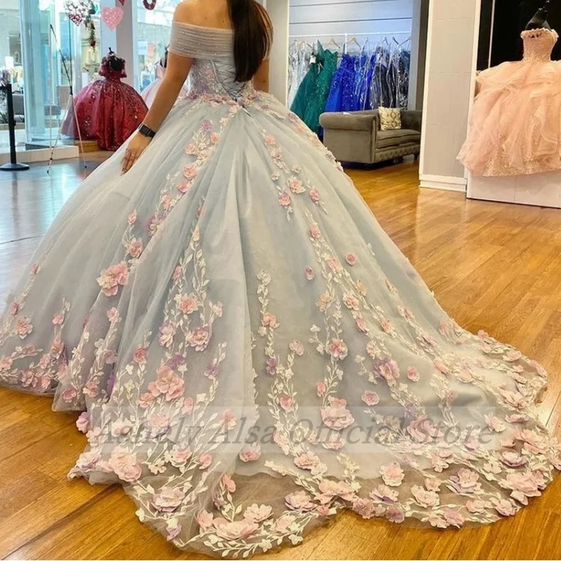 Charmante robe de Rhprincesse bleu glace pour filles, mancherons, perles florales, robe de soirée éducative, 15 ans, 16 ans, 2024