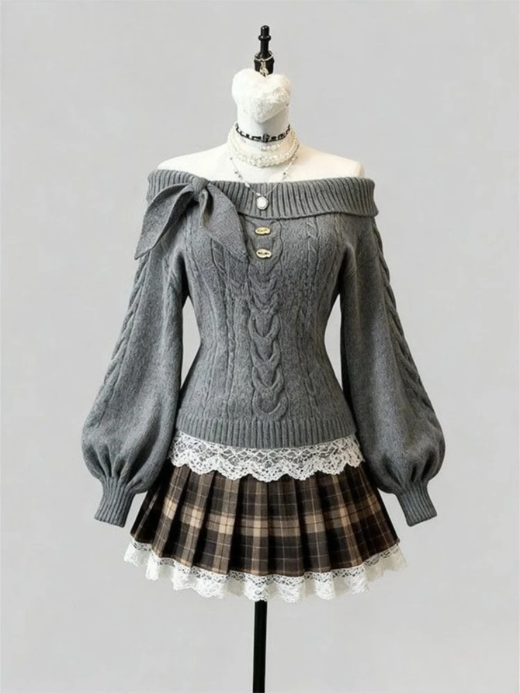 

Французский винтажный вязаный свитер, женский модный элегантный милый стильный пуловер с длинными рукавами, осенне-зимний дизайн, теплые повседневные шикарные топы