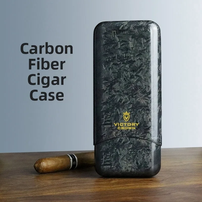 

Ультратонкий, ультралегкий портативный футляр для сигар из углеродного волокна с кованым узором, влагозащищенный, на три сигары