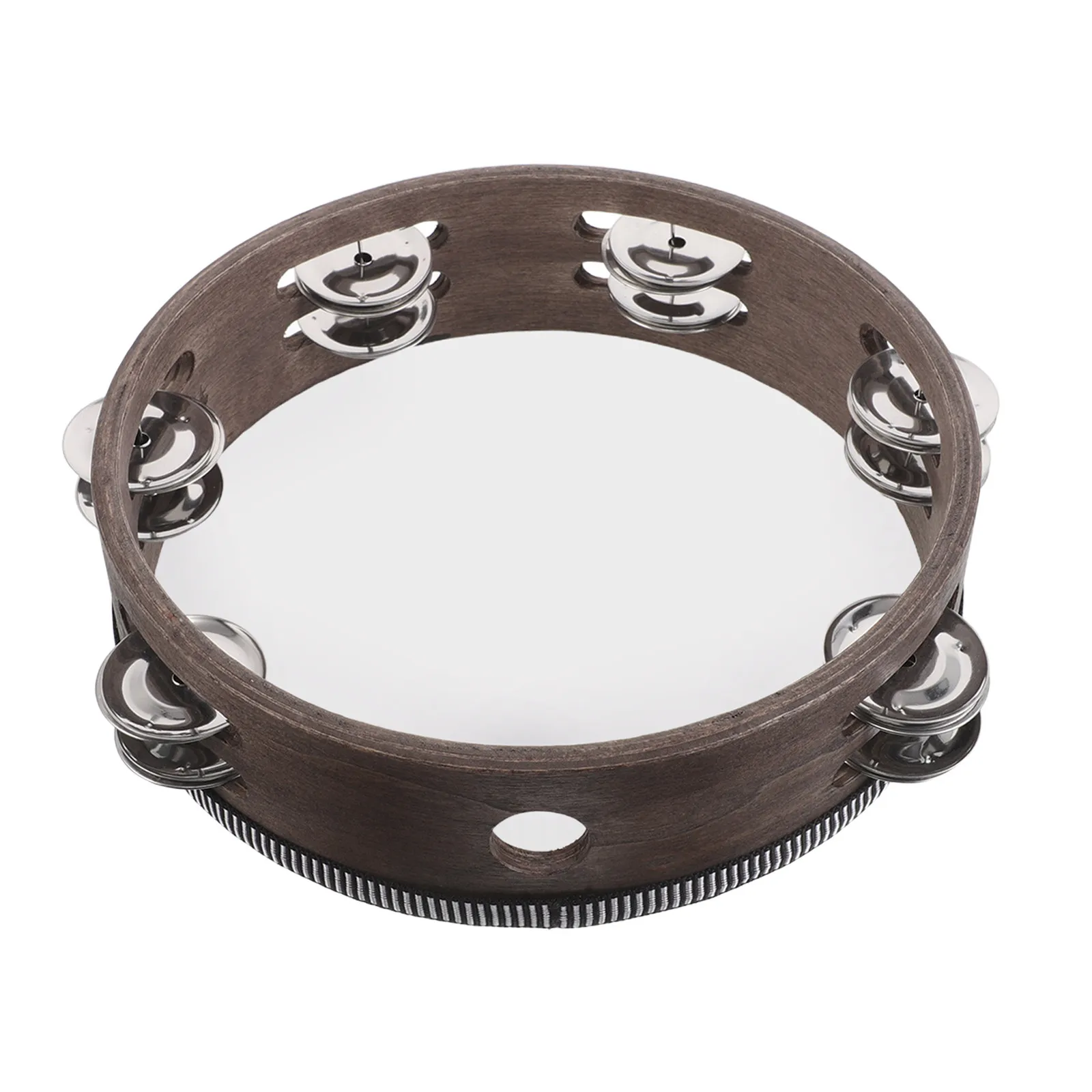 

Ручной тамбурин с двойным рядом бубенчиков и отделкой под ореховое дерево, ударный музыкальный инструмент для дошкольного музыкального образования, тамбурин-барабан для детей