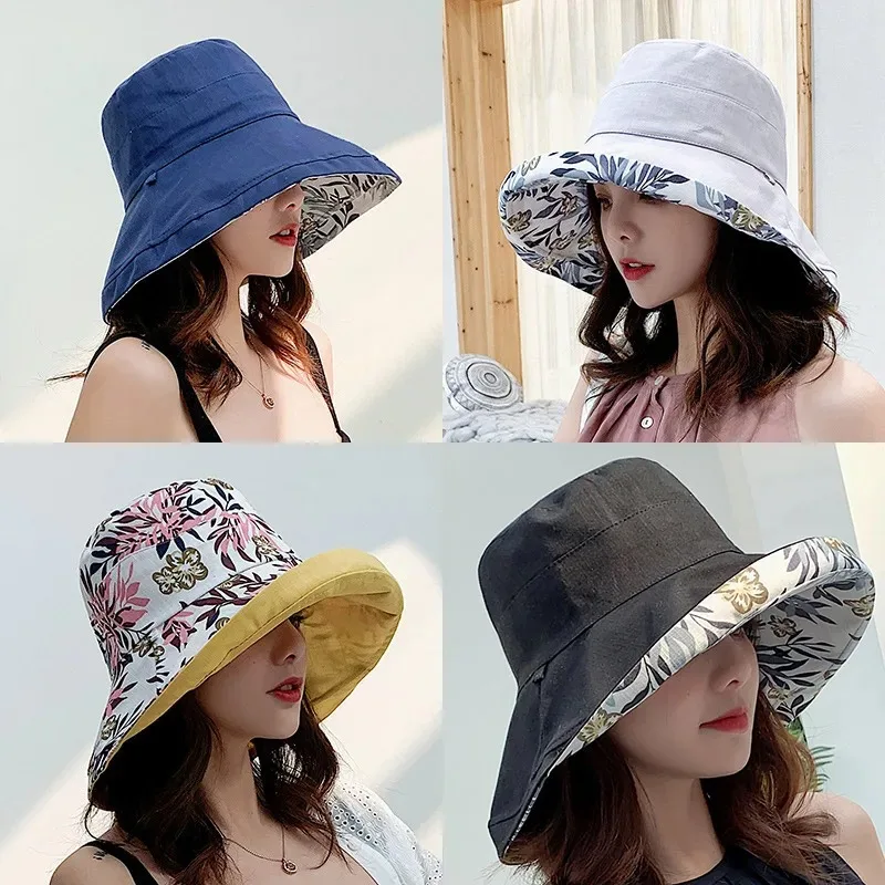 Sombrero con forma de cubo para mujer, sombrero de pescador panameño para las cuatro estaciones, ala grande, doble cara, Color sólido, visera, primavera y verano, 2025