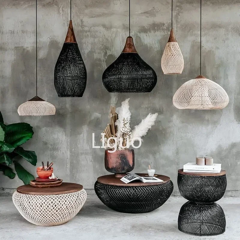 

Southeast Asian Vintage Pendant Lights Natural Rattan wicker hanging lamp for Living Room Dining Room farmhouse lighting