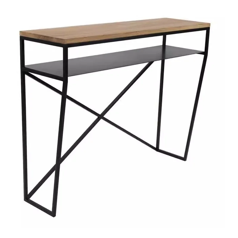 

Nordic Iron Art Side Table, Creative Living Room Decoration Foyer Cabinet, Narrow Table Against Wall, Solid Wood Shelf