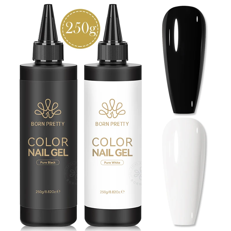 BORN PRETTY 250g Pure Black White Color Gel Nail Polish Soak Off UV LED Semi Permanent Self-leveling Varnish Refillment Package