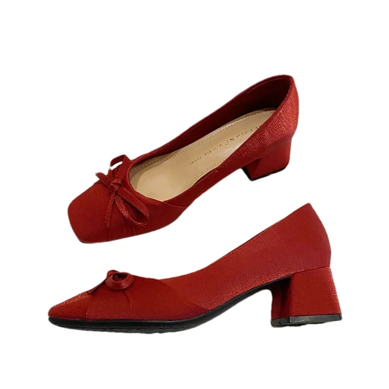 القوس حذاء نسائي بكعب عالٍ ساحة تو جديد ماري جين أحذية ربيع 2026 فستان مكتنزة الضحلة مضخات موضة مثير باري Mujer Zapatos