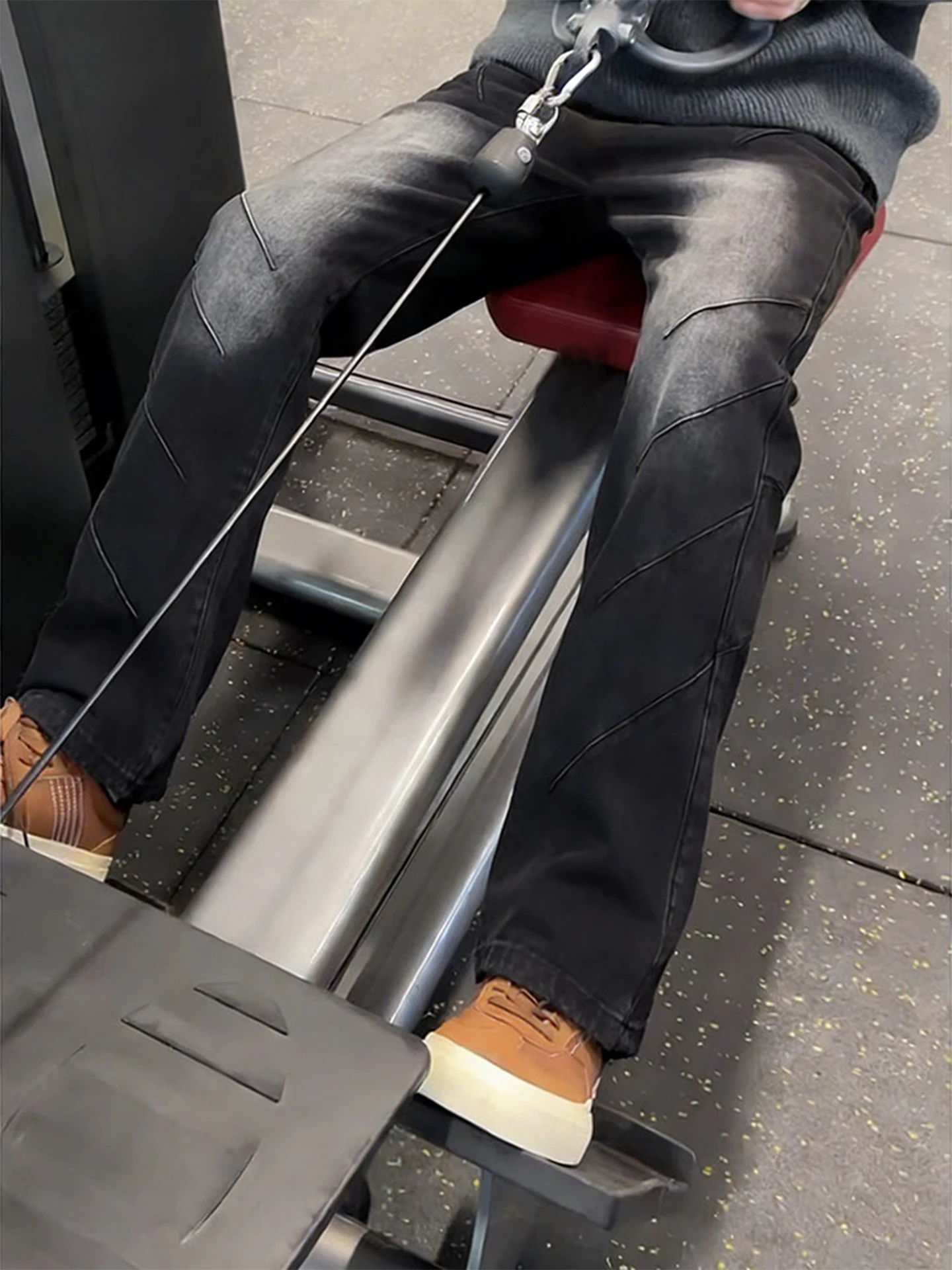 

American High Street Men's Jeans CleanFit Bla adient Straight Slimming Knife Pants Folded Structure Micro Flare Denim