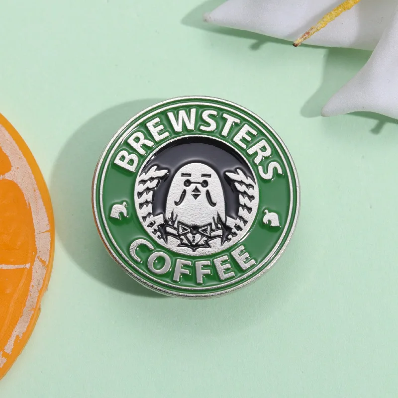 Brewsters Coffee Round Enamel Pins Creative Game Related Character Brooches Nag Lapel Badges Funny Jewelry Gift for Fans Friends