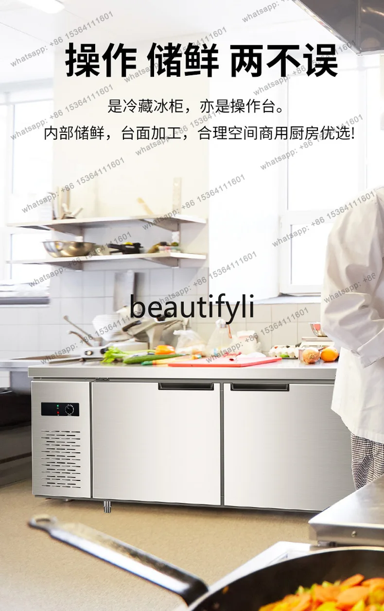 Commercial horizontal refrigerator refrigeration workbench fresh cabinet freezer kitchen flat refrigerator operation table