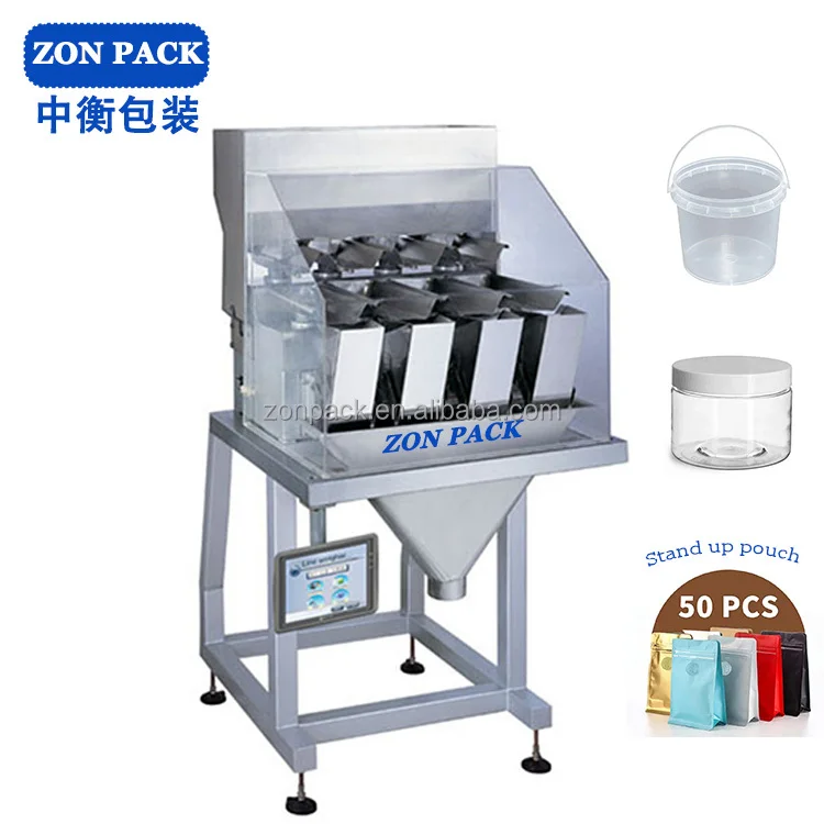 Semi Automatic Coffee Powder Weighing Multi Ingredient Dosing 4 Head Linear Scales Filling Packing Machine for Grains Beans
