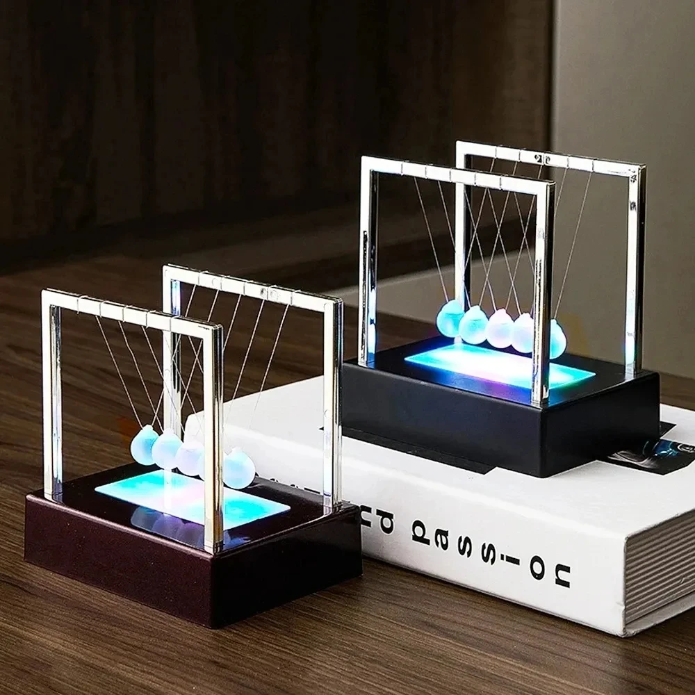 Educational Toys Newtons Cradle LED Light Up Kinetic Energy Home Office Science Toys Home Decor LED Decorations Newtons Cradle