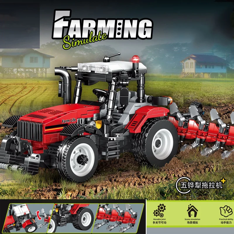 Série agricultor caminhão moc blocos de construção trator/cultivador/colheitadeira veículo meninos montagem carros modelo tijolos brinquedos presentes do feriado