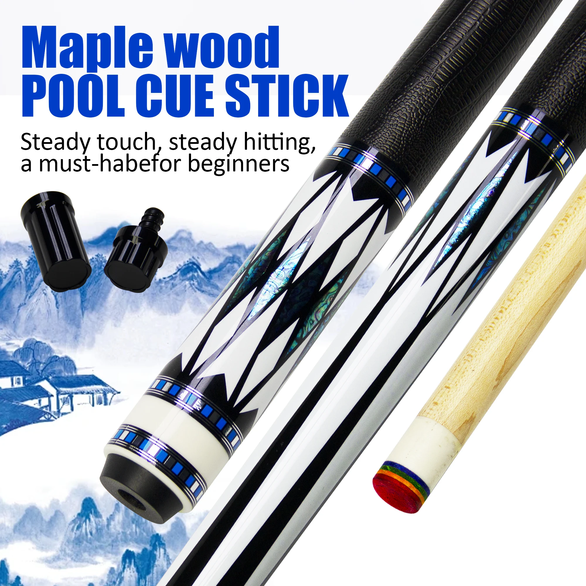 

Cue Stick Pool 13mm Maple Wood 2-Piece Snooker Billiard Cue with Rubber Handle for American 3 Cushion Carom, taco de billar